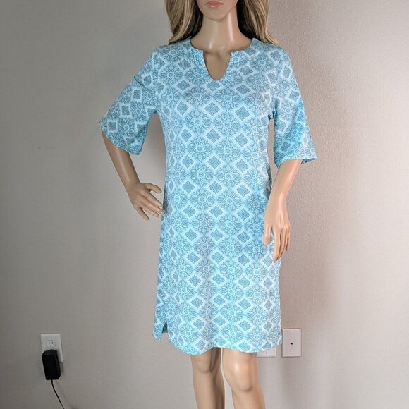 Hang Ten Dress Size XS Aqua-Marine Geometric UPF 50+ Beach V-Neck Cover-up Dress - Picture 1 of 16